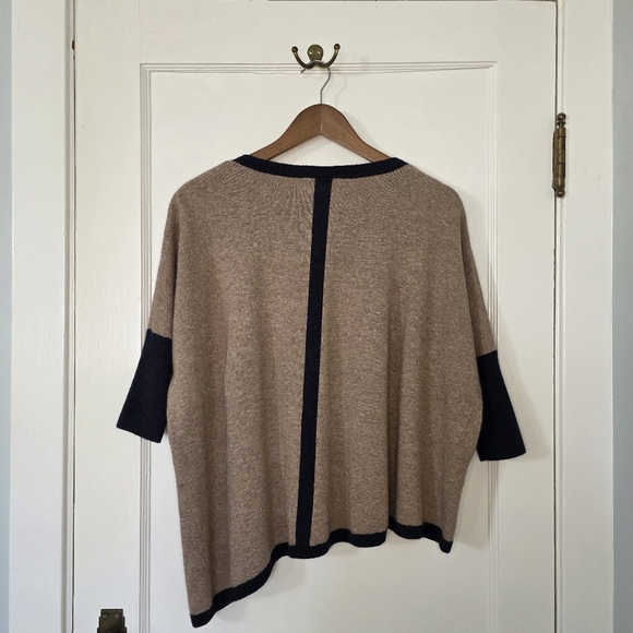 Charli London Wool-Blend Asymmetrical Sweater – One Size – Taupe, Navy - Picture 4 of 5